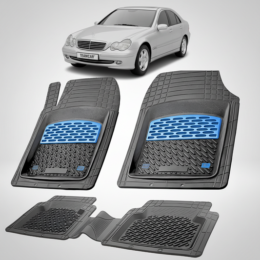 Set of car floor mats with a car in the background