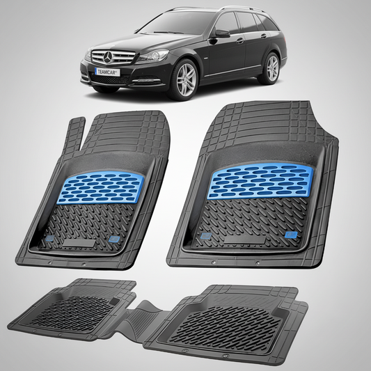 Set of car floor mats with a Mercedes-Benz car in the background