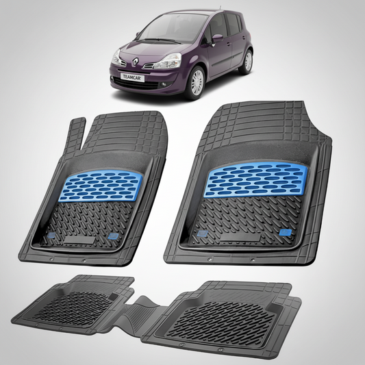 set de covorase din cauciuc negre cu accente albastre cu o renault modus 2 mpv mic violet in fundal