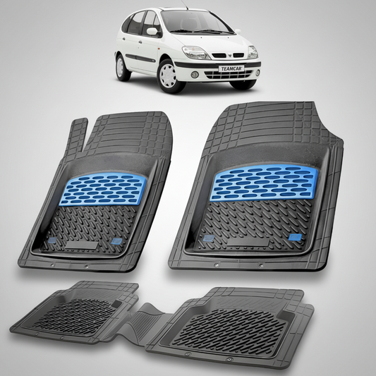 set de covorase din cauciuc negre cu accente albastre cu un renault scenic i mpv alb in fundal