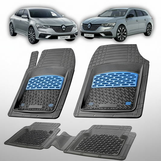 Set of car floor mats with a car in the background