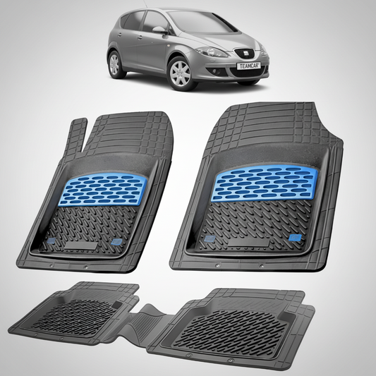 set de covorase din cauciuc negre cu accente albastre cu un seat altea mpv gri in fundal