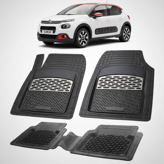 set de covorase din cauciuc negre cu accente gri cu un citroen c3 generatia iii alb in fundal