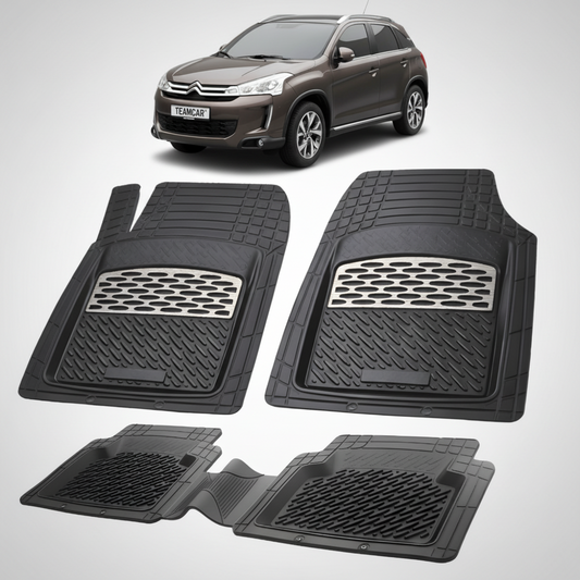 set de covorase din cauciuc negre cu accente gri cu un citroen c4 aircross suv gen 1 maro in fundal