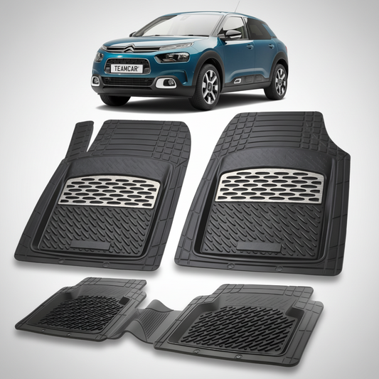 set de covorase din cauciuc negre cu accente gri cu un citroen c4 cactus generatia i albastru in fundal