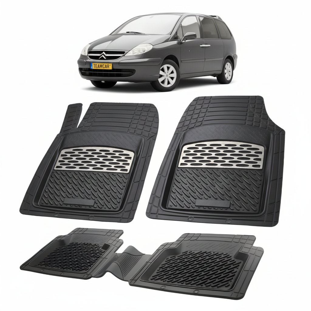 set de covorase din cauciuc negre cu accente gri cu un citroen c8 generatia i gri in fundal