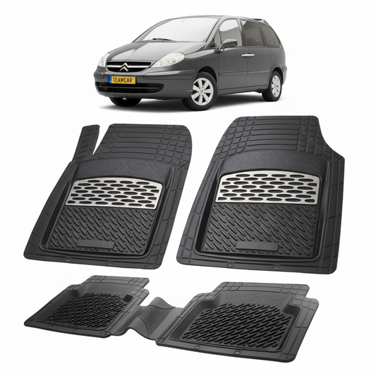 set de covorase din cauciuc negre cu accente gri cu un citroen c8 generatia i gri in fundal