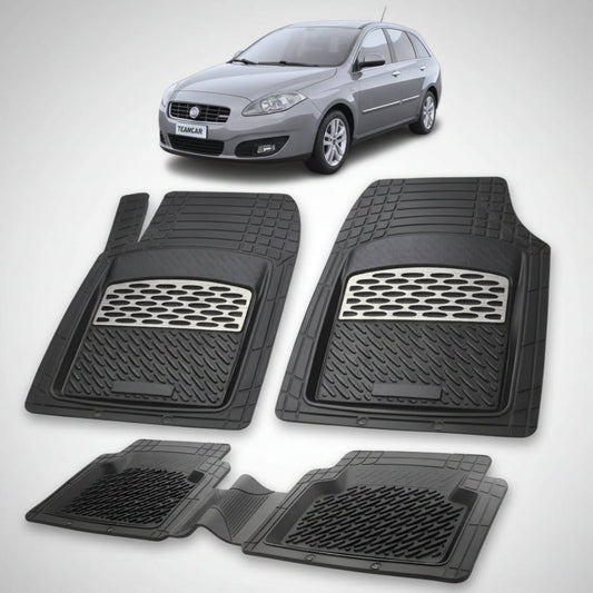 set de covorase din cauciuc negre cu accente gri cu un fiat croma facelift station wagon gri in fundal