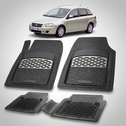 set de covorase din cauciuc negre cu accente gri cu un fiat croma  station wagon gri in fundal