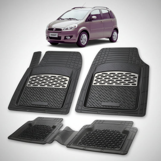 set de covorase din cauciuc negre cu accente gri cu un fiat idea facelift mini mpv maro deschis in fundal