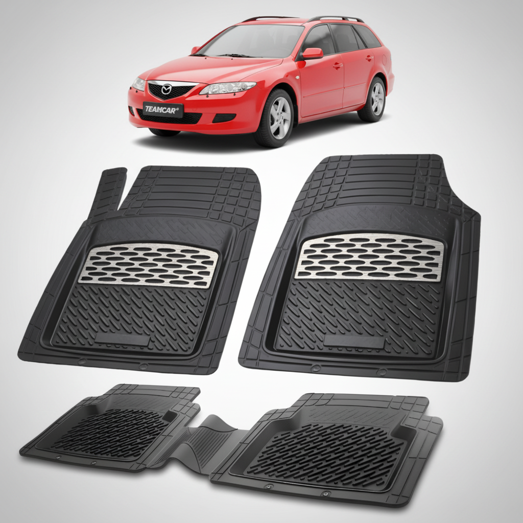 set de covorase din cauciuc negre cu accente gri cu o mazda 6 gg/gy combi rosu in fundal