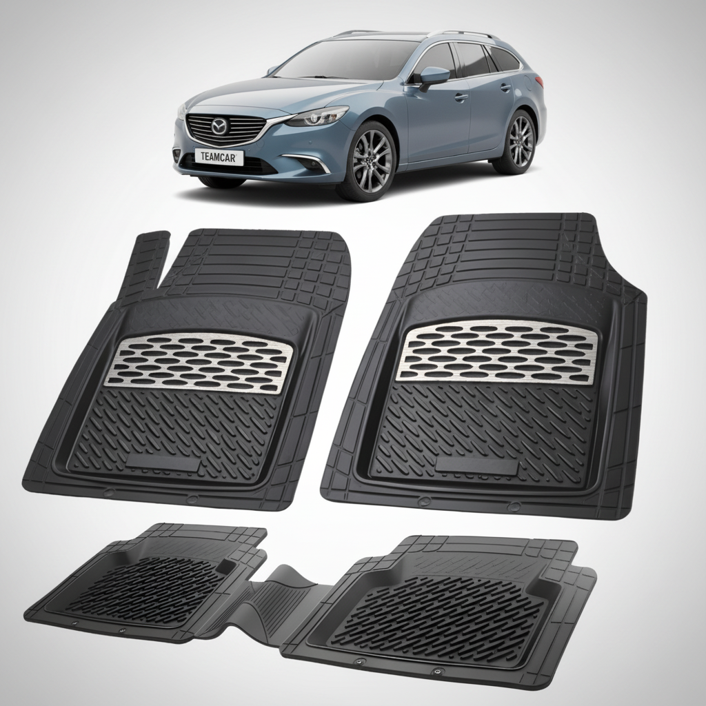 set de covorase din cauciuc negre cu accente gri cu o mazda 6 gj/gl albastru deschis in fundal