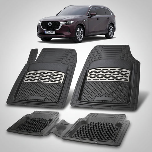 set de covorase din cauciuc negre cu accente gri cu o mazda cx-80 kh suv rosu profund in fundal