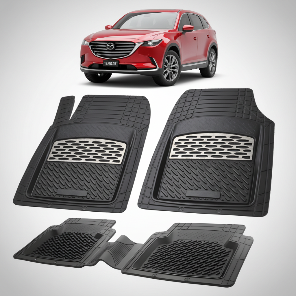set de covorase din cauciuc negre cu accente gri cu o mazda cx-9 ii rosie in fundal