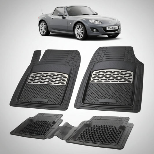 set de covorase din cauciuc negre cu accente gri cu o mazda mx-5 nc facelift hard top(rc) gri metalizat in fundal