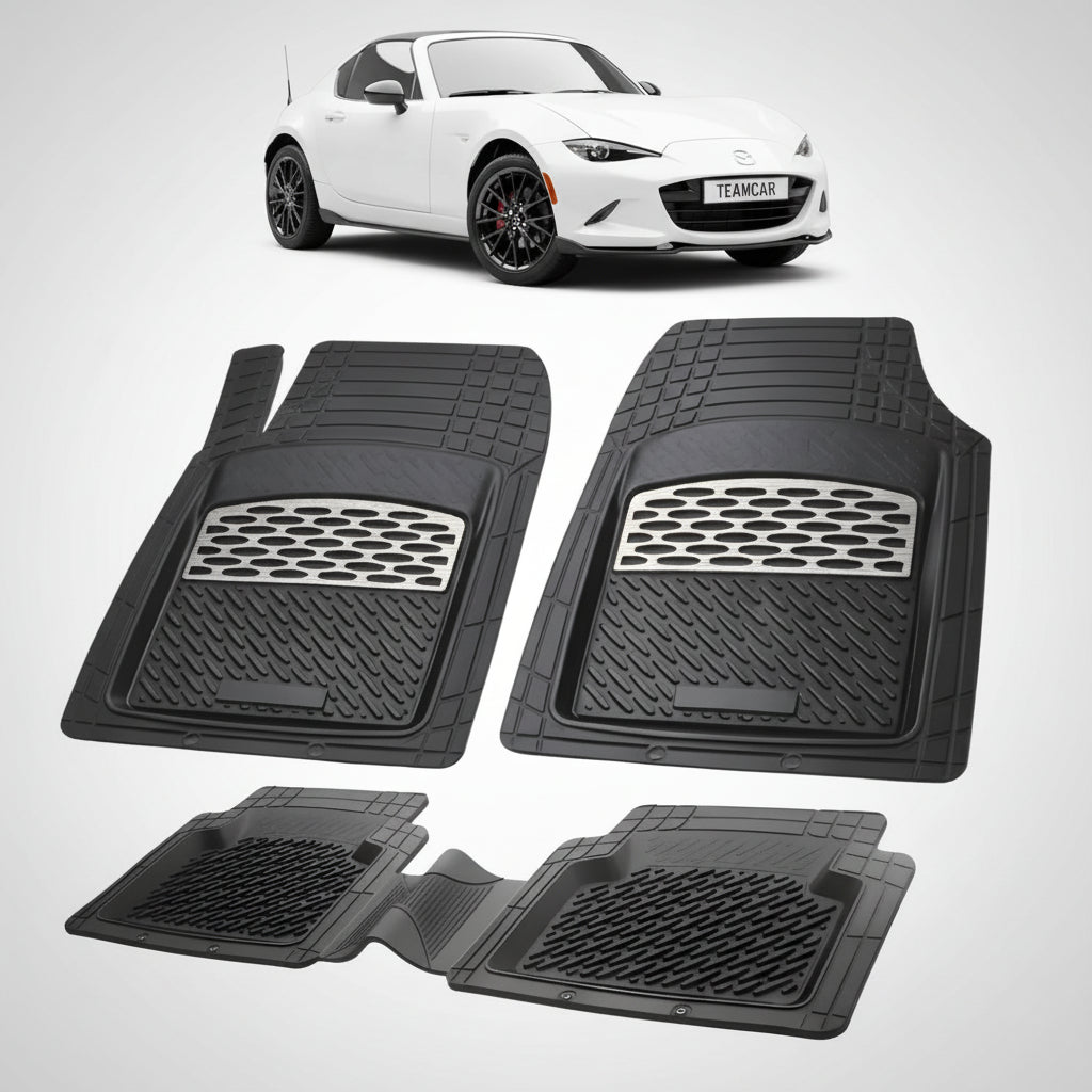 set de covorase din cauciuc negre cu accente gri cu o mazda mx-5 nd facelift rf(targa) alba in fundal