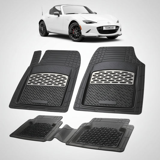 set de covorase din cauciuc negre cu accente gri cu o mazda mx-5 nd facelift rf(targa) alba in fundal
