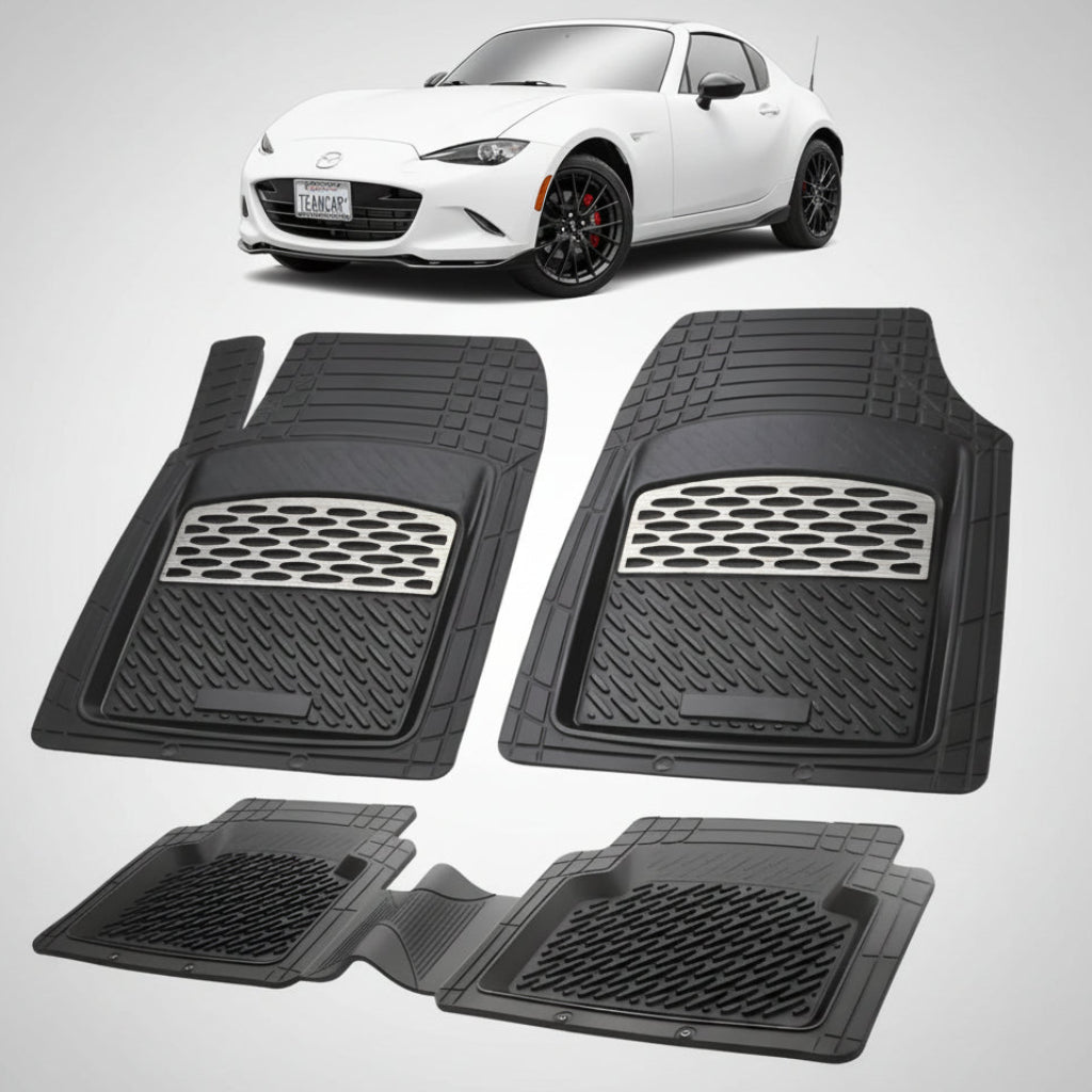 set de covorase din cauciuc negre cu accente gri cu o mazda mx-5 nd rf targa alba in fundal