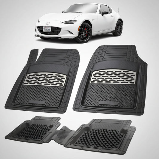 set de covorase din cauciuc negre cu accente gri cu o mazda mx-5 nd rf targa alba in fundal
