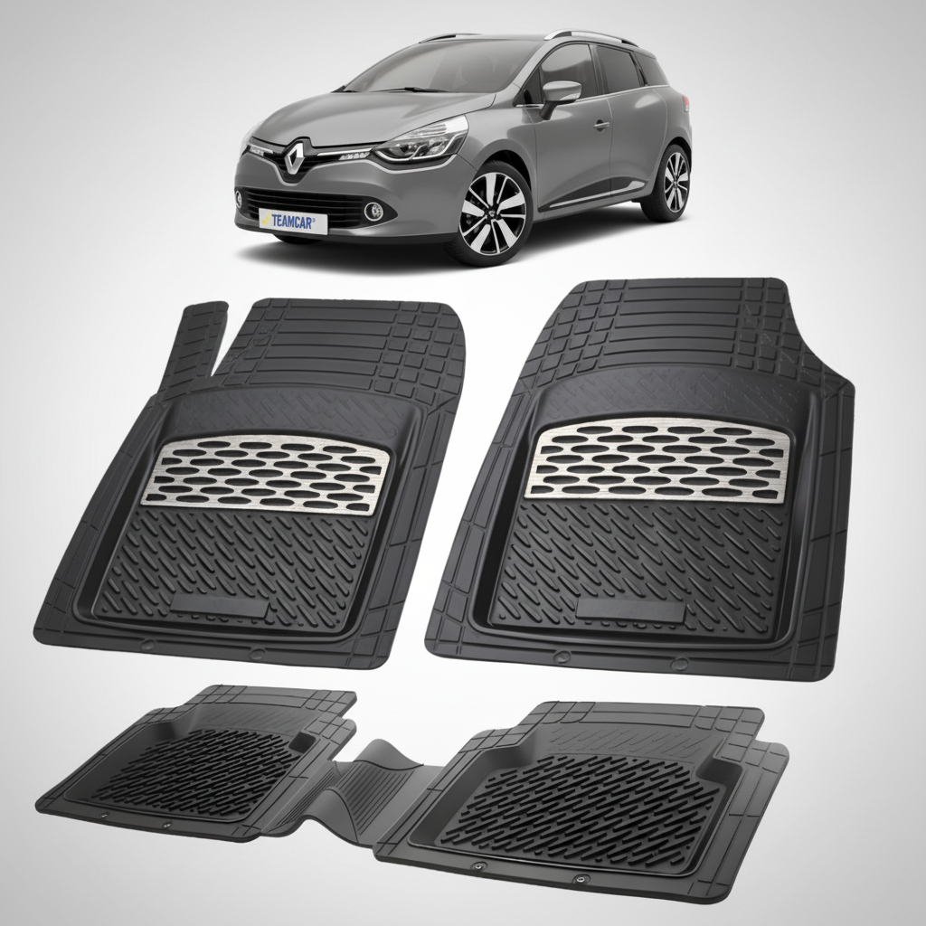 set de covorase din cauciuc negre cu accente gri cu o renault clio iv estate/grandtour gri in fundal