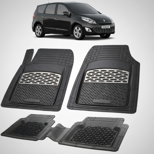 set de covorase din cauciuc negre cu accente gri cu un renault scenic iii mpv(long) negru in fundal