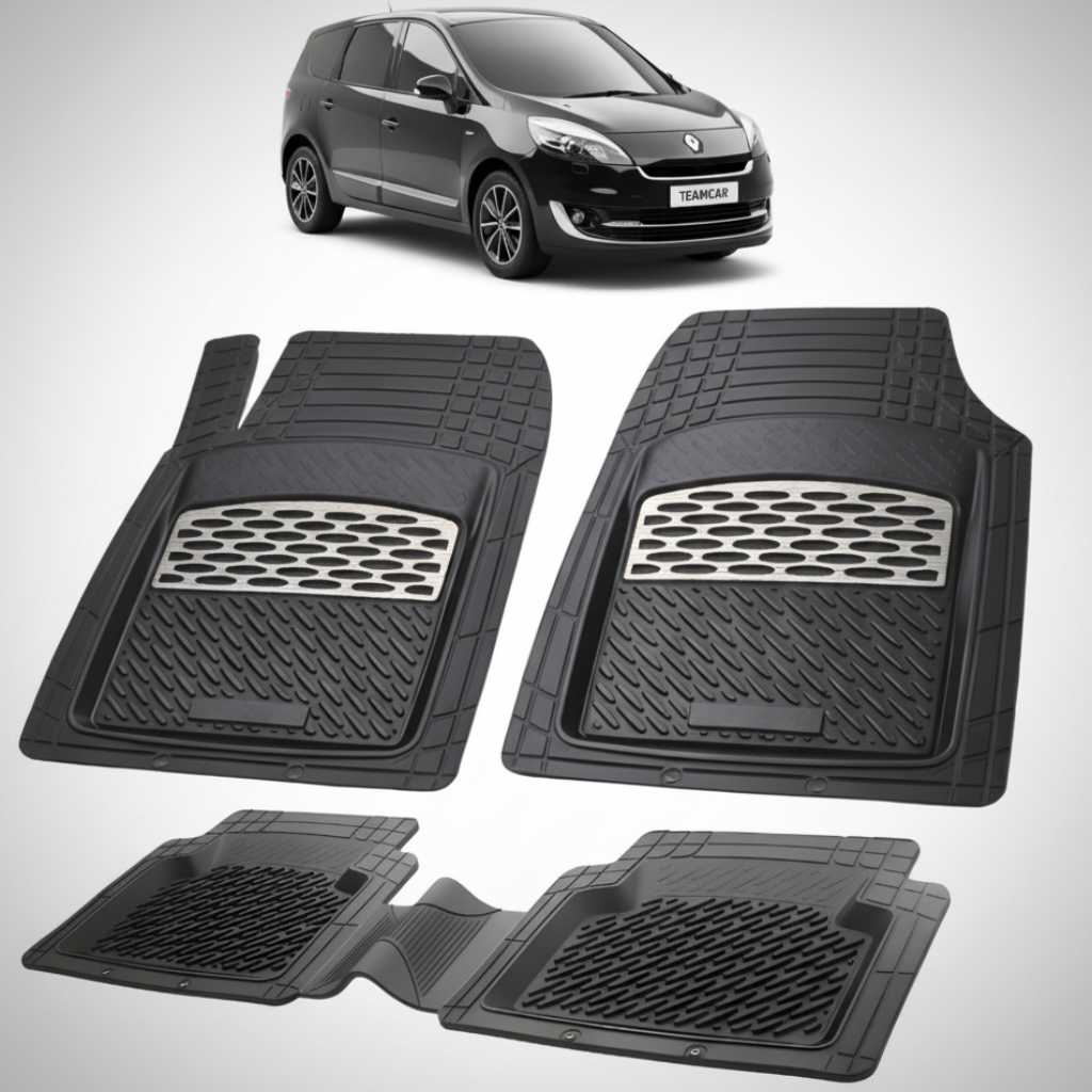 set de covorase din cauciuc negre cu accente gri cu un renault grand scenic iii mpv(long) negru in fundal