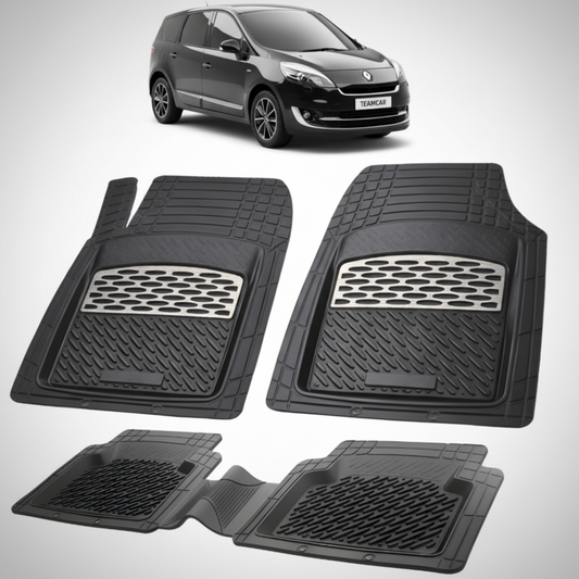 set de covorase din cauciuc negre cu accente gri cu un renault grand scenic iii mpv(long) negru in fundal