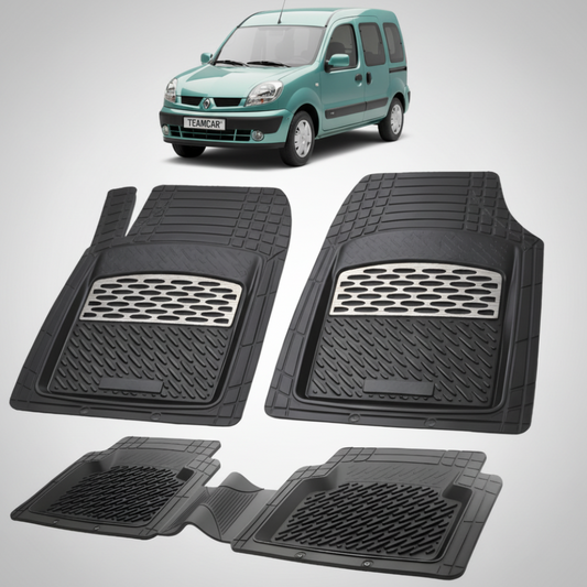 set de covorase din cauciuc negre cu accente gri cu un renault kangoo i phase 2 verde in fundal