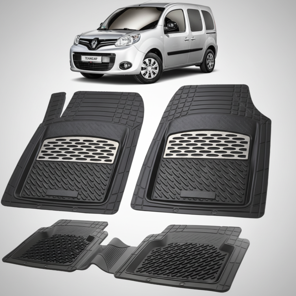 set de covorase din cauciuc negre cu accente gri cu un renault kangoo ii phase 2 gri in fundal