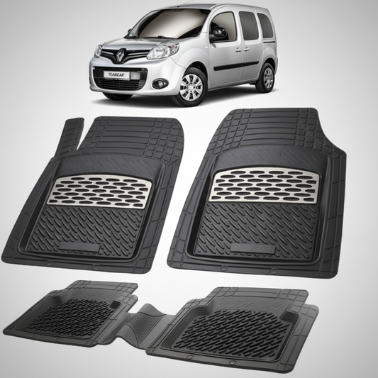 set de covorase din cauciuc negre cu accente gri cu un renault kangoo ii phase 2 gri in fundal