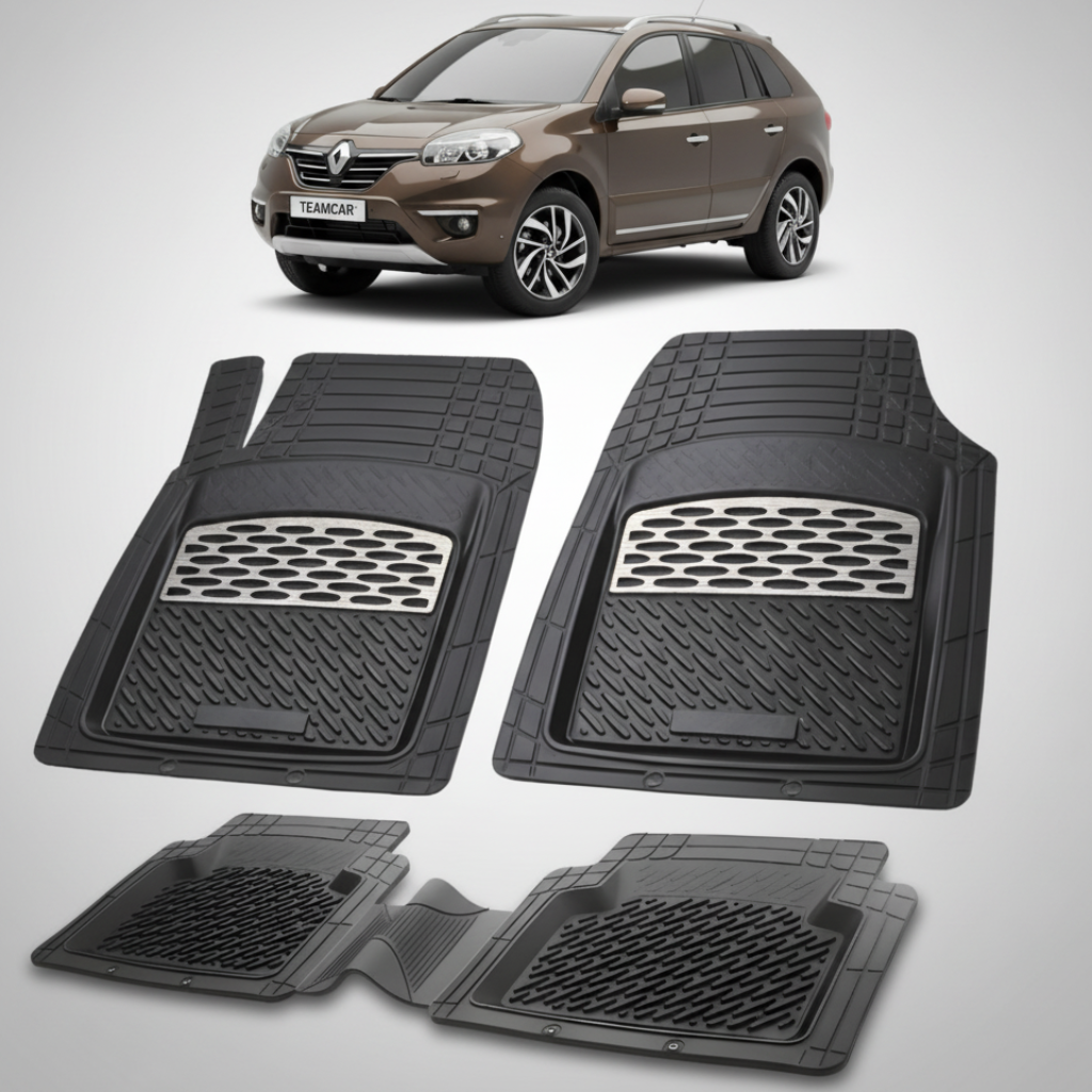 set de covorase din cauciuc negre cu accente gri cu un renault koleos phase 3 maro in fundal