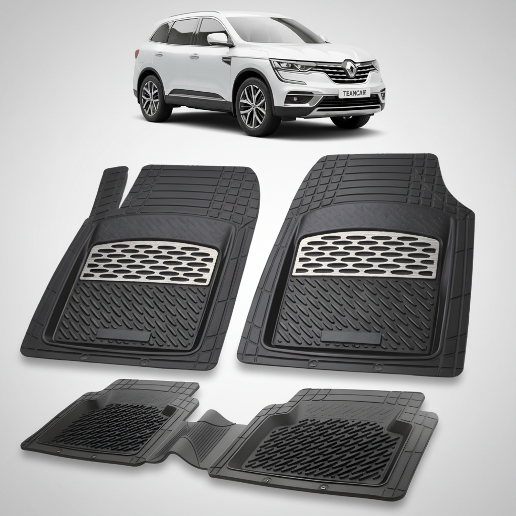 set de covorase din cauciuc negre cu accente gri cu un renault koleos ii alb in fundal