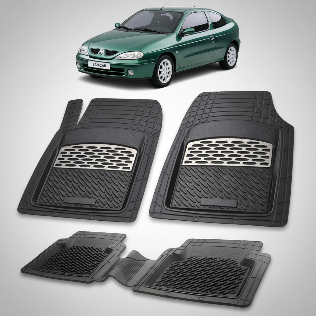 set de covorase din cauciuc negre cu accente gri cu o renault megane i coupe verde in fundal