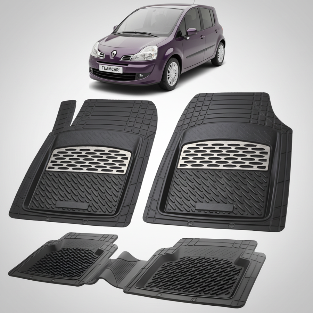 set de covorase din cauciuc negre cu accente gri cu o renault modus 2 mpv mic violet in fundal