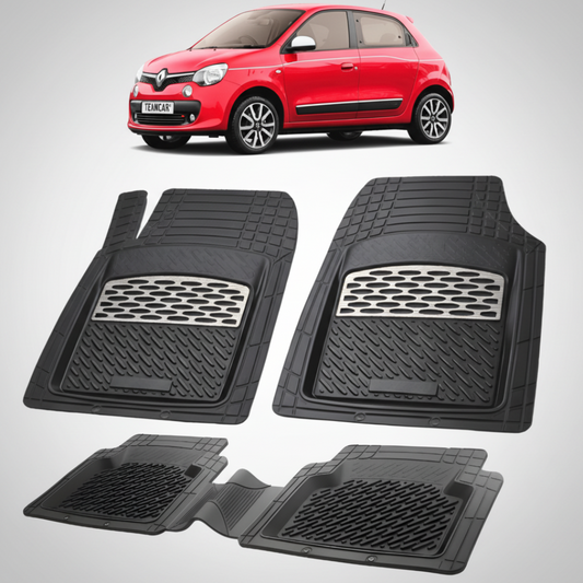 set de covorase din cauciuc negre cu accente gri cu o renault twingo iii 1 hatchback rosie in fundal