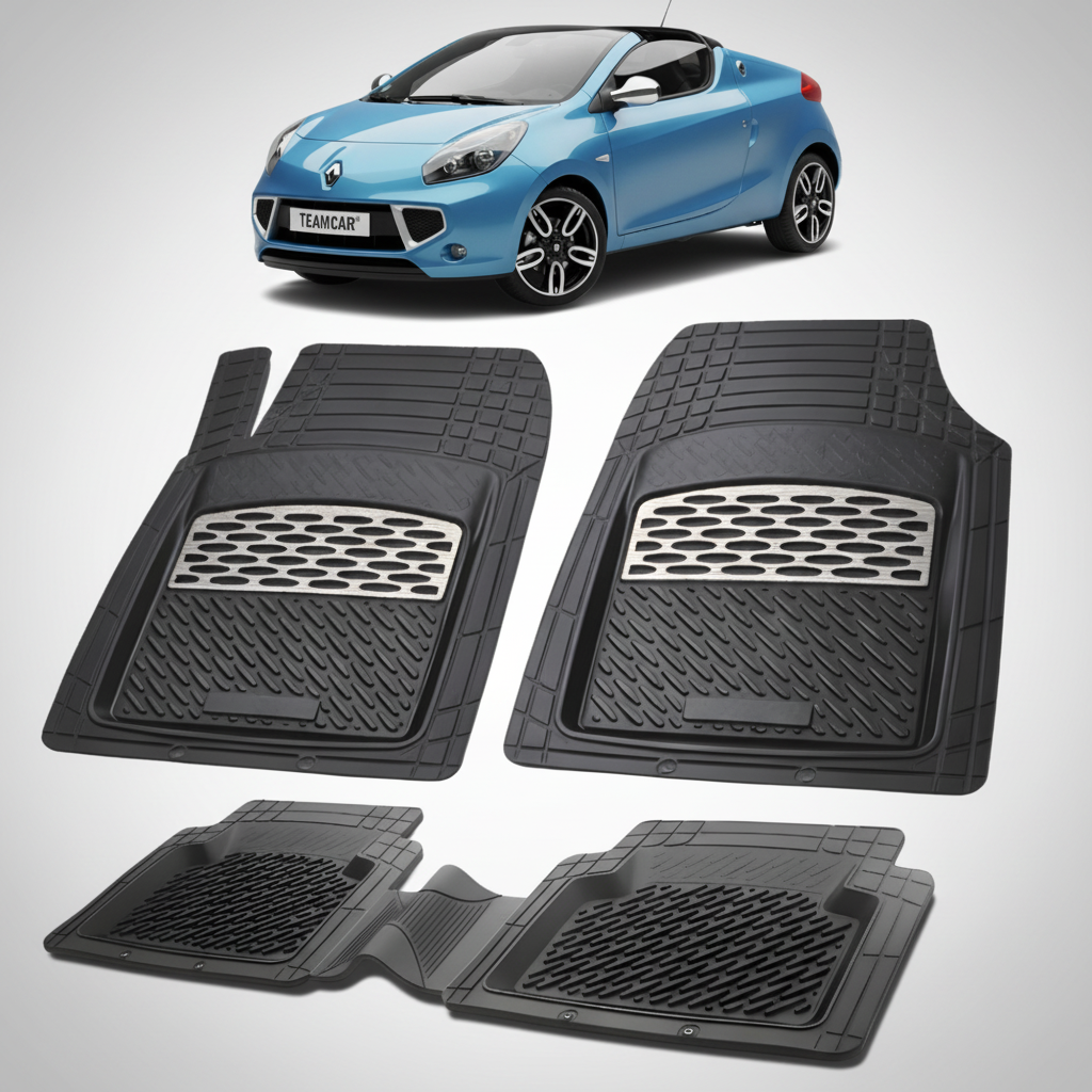 set de covorase din cauciuc negre cu accente gri cu o renault wind roadster/coupe cabrio albastra in fundal