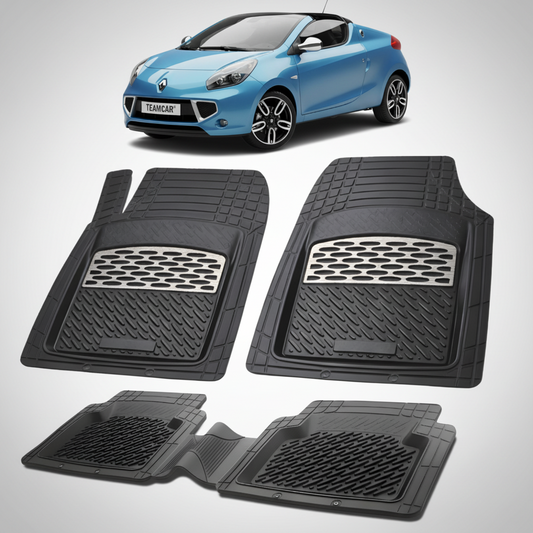 set de covorase din cauciuc negre cu accente gri cu o renault wind roadster/coupe cabrio albastra in fundal