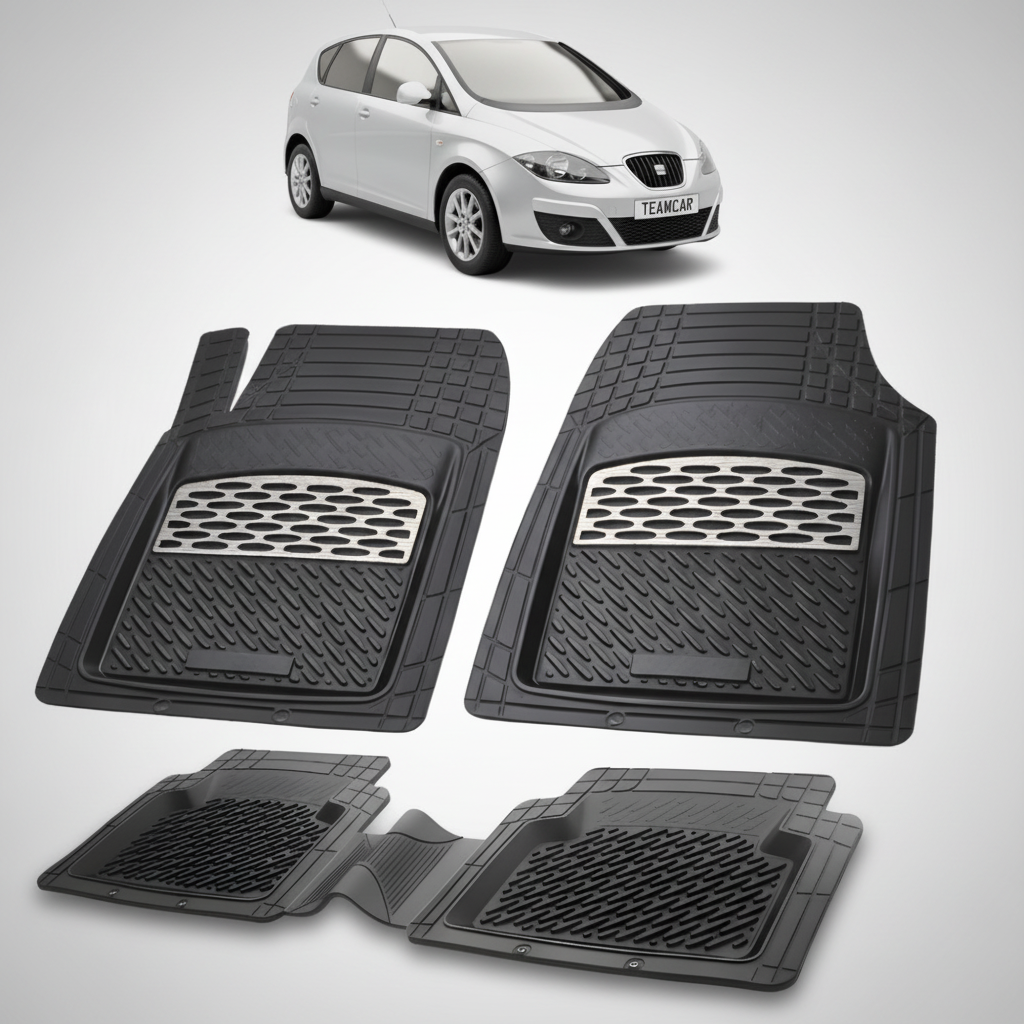 set de covorase din cauciuc negre cu accente gri cu un seat altea mpv facelift gri in fundal