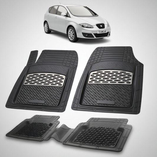 set de covorase din cauciuc negre cu accente gri cu un seat altea mpv facelift gri in fundal