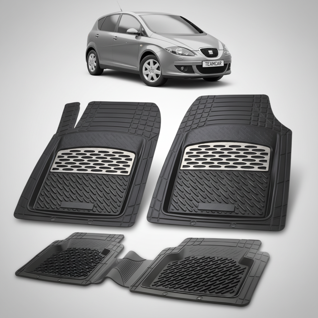 set de covorase din cauciuc negre cu accente gri cu un seat altea mpv gri in fundal