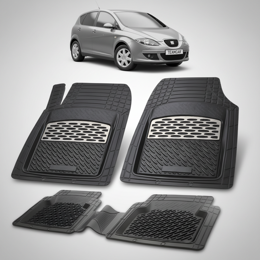 set de covorase din cauciuc negre cu accente gri cu un seat altea mpv gri in fundal