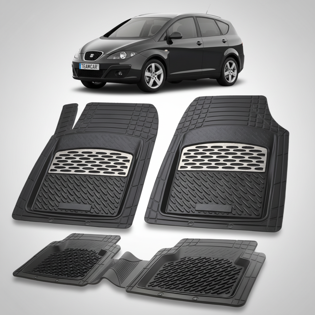 set de covorase din cauciuc negre cu accente gri cu un seat altea xl mpv negru in fundal