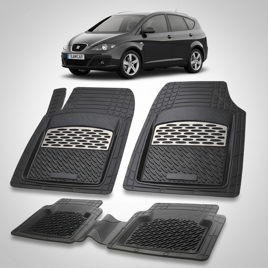 set de covorase din cauciuc negre cu accente gri cu un seat altea xl mpv negru in fundal