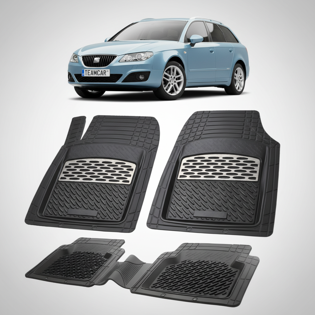 set de covorase din cauciuc negre cu accente gri cu un seat exeo st/combi albastru deschis in fundal