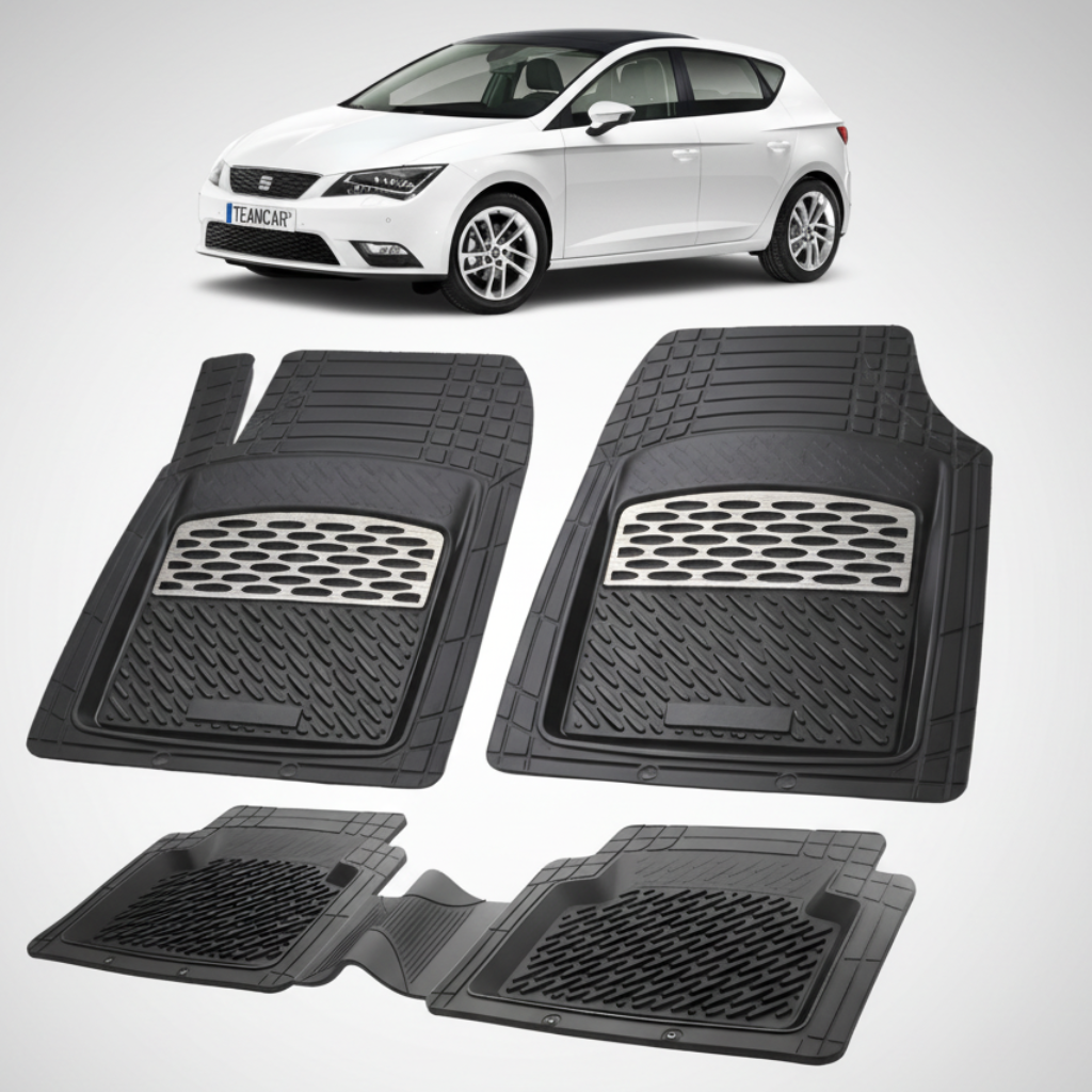 set de covorase din cauciuc negre cu accente gri cu un seat leon hatchback 5 usi facelift 2 alb in fundal