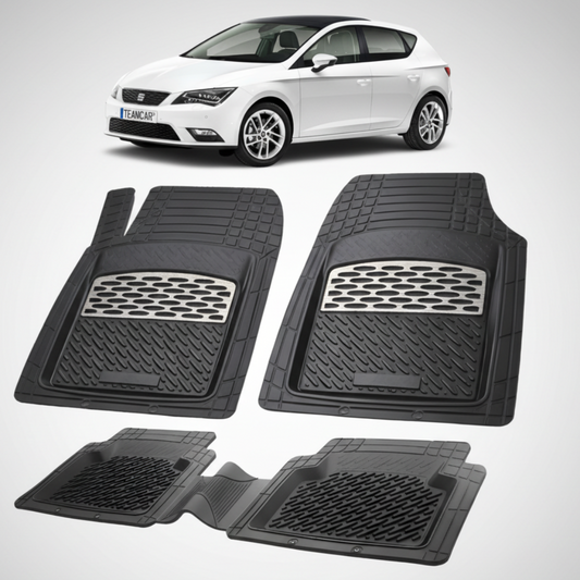 set de covorase din cauciuc negre cu accente gri cu un seat leon hatchback 5 usi facelift 2 alb in fundal