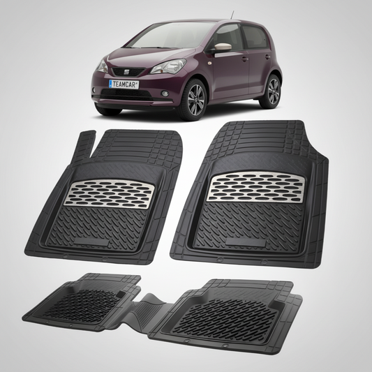 set de covorase din cauciuc negre cu accente gri cu un seat mii hatchback 5 usi violet in fundal