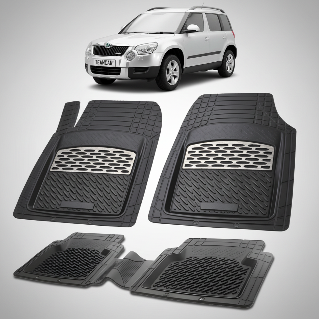 set de covorase din cauciuc negre cu accente gri cu o skoda yeti i gri in fundal