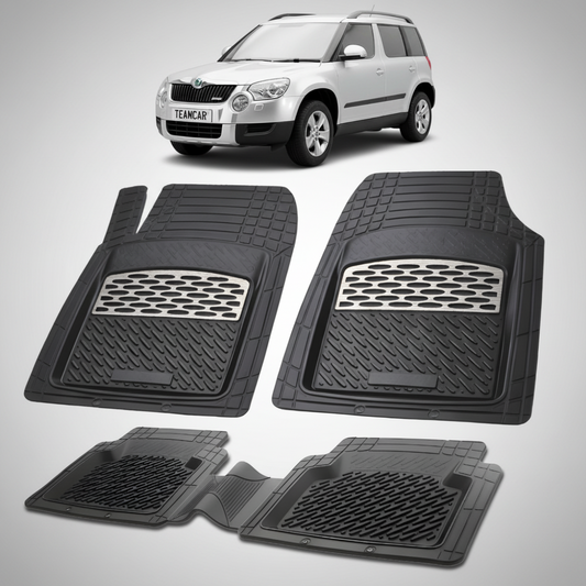 set de covorase din cauciuc negre cu accente gri cu o skoda yeti i gri in fundal