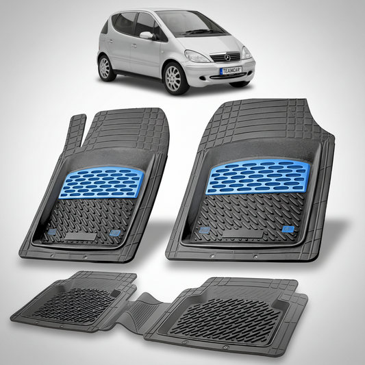 Set of car floor mats with a small car in the background